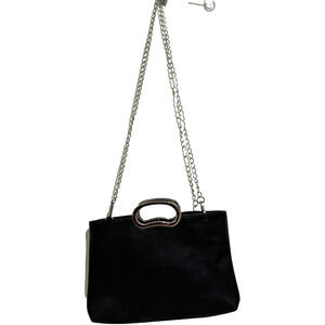 Mid size black Faux leather Crossbody or Clutch Y2K Bag Chains Silver Hip career
